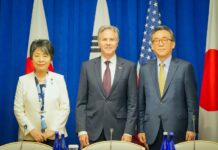 한·미·일 외교장관 “북 ICBM 발사 강력 규탄…도발 행위 중단해야”